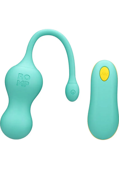 Teal G-spot tipvibrator met ronde basis en gebogen steel, zijaanzicht