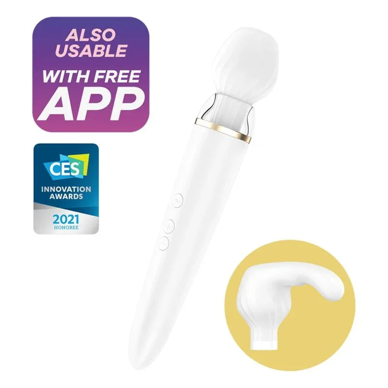 SATISFYER - DOUBLE WANDER APP WHITE - Happytoys Sexshop: online sex shop for Feeling Happy & Easy 😊 - Discreet geleverd