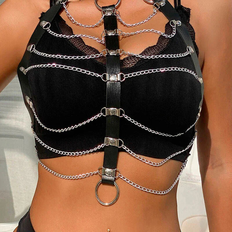 SUBBLIME - CHEST HARNESS LEATHER CHAINS BLACK ONE SIZE - Happytoys Sexshop: online sex shop for Feeling Happy & Easy 😊 - Discreet geleverd