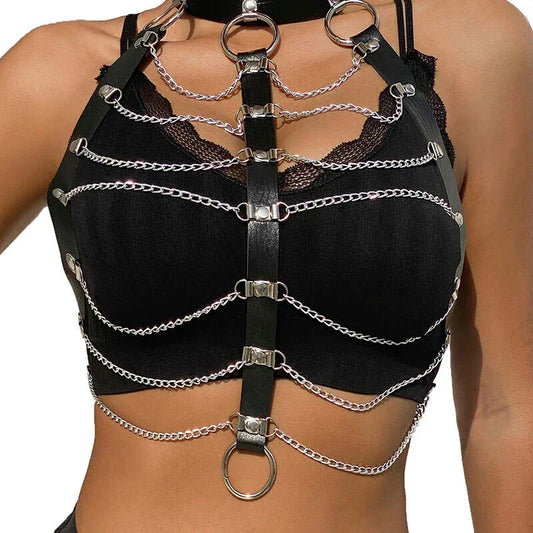 SUBBLIME - CHEST HARNESS LEATHER CHAINS BLACK ONE SIZE - Happytoys Sexshop: online sex shop for Feeling Happy & Easy 😊 - Discreet geleverd