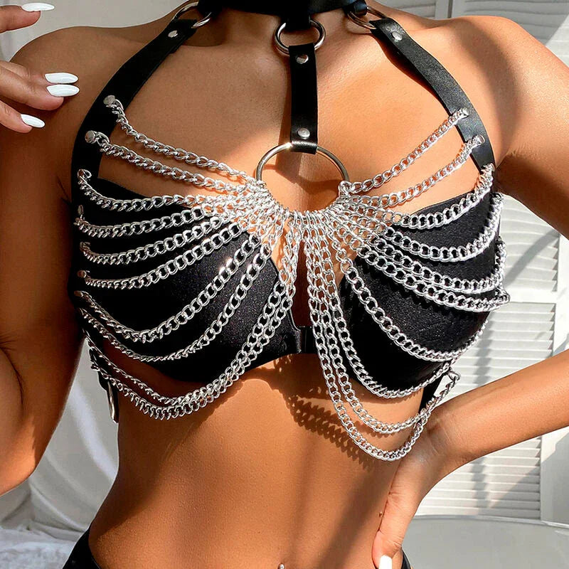 SUBBLIME - CHEST HARNESS WITH BIG RING CHAINS ONE SIZE - Happytoys Sexshop: online sex shop for Feeling Happy & Easy 😊 - Discreet geleverd