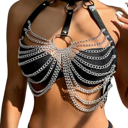 SUBBLIME - CHEST HARNESS WITH BIG RING CHAINS ONE SIZE - Happytoys Sexshop: online sex shop for Feeling Happy & Easy 😊 - Discreet geleverd