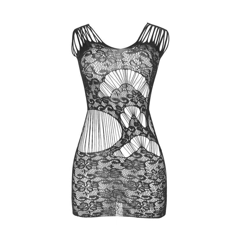 SUBBLIME - 951771 LONG DRESS WITH OPEN BACK WITH FISHNET BLACK ONE SIZE - Happytoys Sexshop: online sex shop for Feeling Happy & Easy 😊 - Discreet geleverd