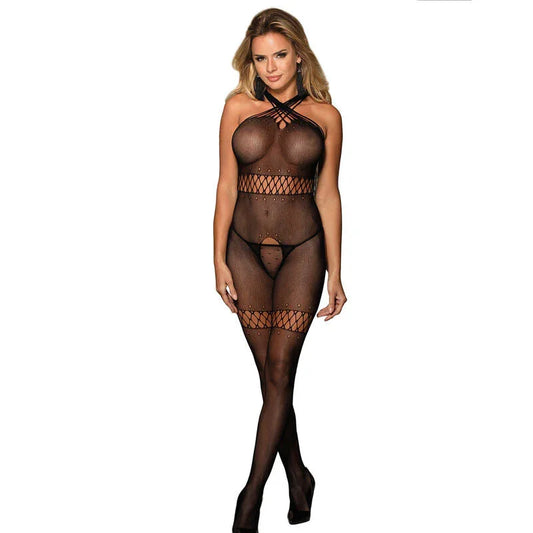 SUBBLIME - 951948 FISHNET BODYSTOCKING WITH CROSSED NECK STRAPS BLACK ONE SIZE - Happytoys Sexshop: online sex shop for Feeling Happy & Easy 😊 - Discreet geleverd