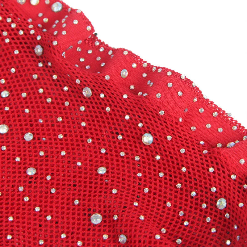 SUBBLIME - 952181 FISHNET BODYSTOCKING WITH GLOVES AND DIAMONDS RED ONE SIZE - Happytoys Sexshop: online sex shop for Feeling Happy & Easy 😊 - Discreet geleverd