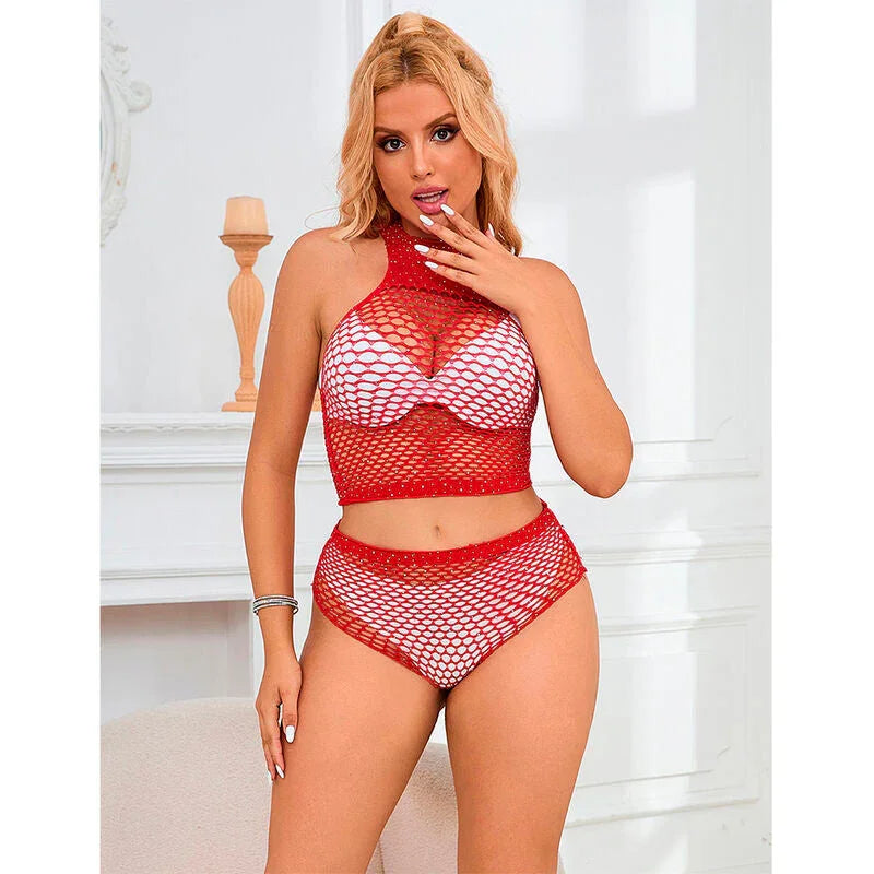 SUBBLIME - 952402 FISHNET SET WITH PINK DIAMONDS ONE SIZE - Happytoys Sexshop: online sex shop for Feeling Happy & Easy 😊 - Discreet geleverd