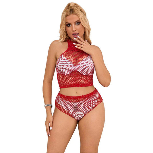 SUBBLIME - 952402 FISHNET SET WITH PINK DIAMONDS ONE SIZE - Happytoys Sexshop: online sex shop for Feeling Happy & Easy 😊 - Discreet geleverd