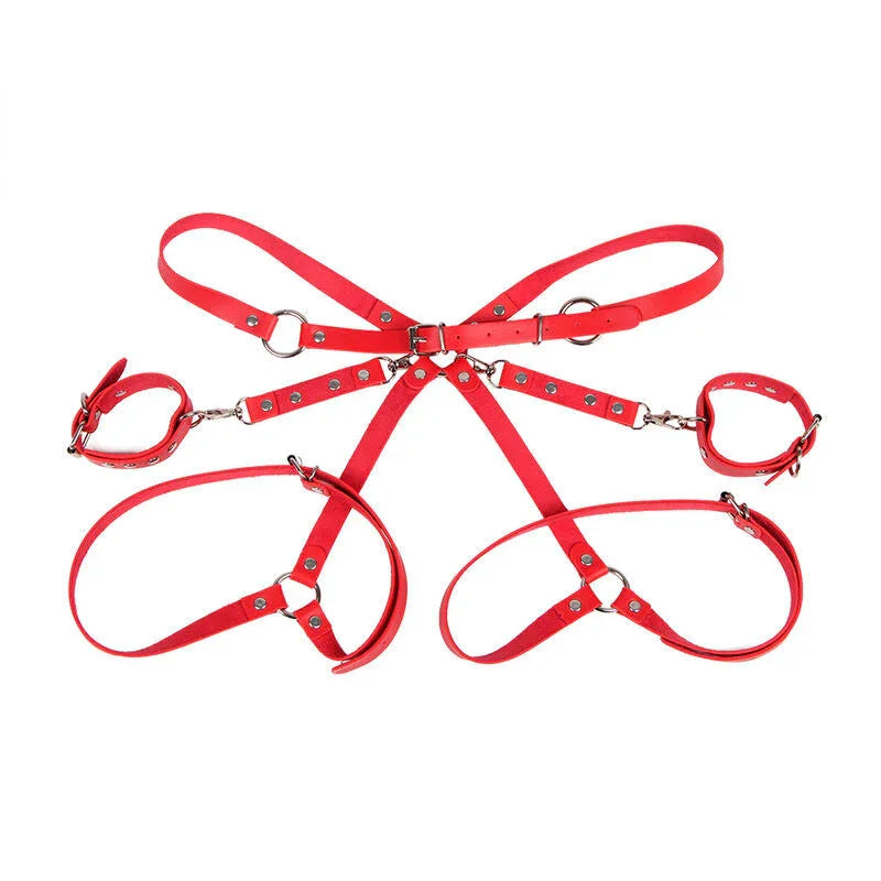 SUBBLIME - 953706 HANDCUFFS WITH BONDAGE BELT RED ONE SIZE - Happytoys Sexshop: online sex shop for Feeling Happy & Easy 😊 - Discreet geleverd