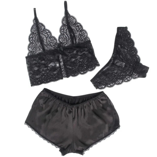 SUBBLIME - 953911 SILK AND LACE NIGHTGOWN + PANTIES BLACK S/M - Happytoys Sexshop: online sex shop for Feeling Happy & Easy 😊 - Discreet geleverd