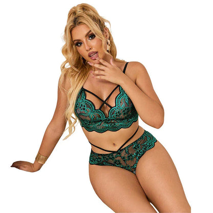 SUBBLIME - 954086 BRA + PANTIES LACE GREEN S/M - Happytoys Sexshop: online sex shop for Feeling Happy & Easy 😊 - Discreet geleverd