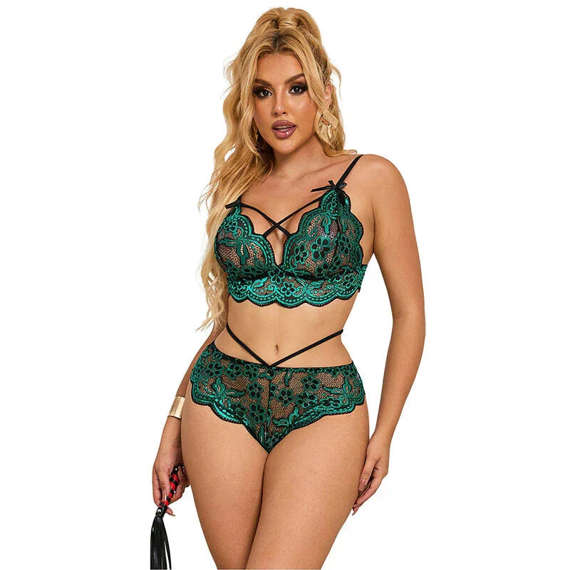 SUBBLIME - 954086 BRA + PANTIES LACE GREEN S/M - Happytoys Sexshop: online sex shop for Feeling Happy & Easy 😊 - Discreet geleverd