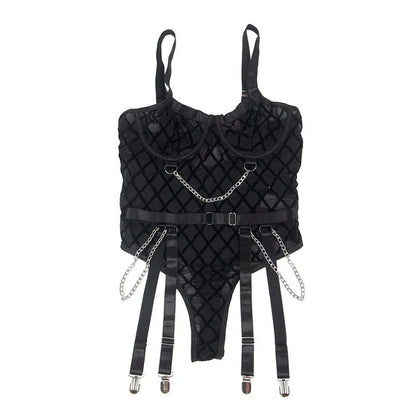 SUBBLIME - 954260 BODY WITH CHAINS + GARTER BELT BLACK S/M - Happytoys Sexshop: online sex shop for Feeling Happy & Easy 😊 - Discreet geleverd