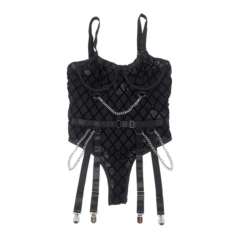 SUBBLIME - 9542277 BODY WITH CHAINS + GARTER BELT BLACK L/XL - Happytoys Sexshop: online sex shop for Feeling Happy & Easy 😊 - Discreet geleverd