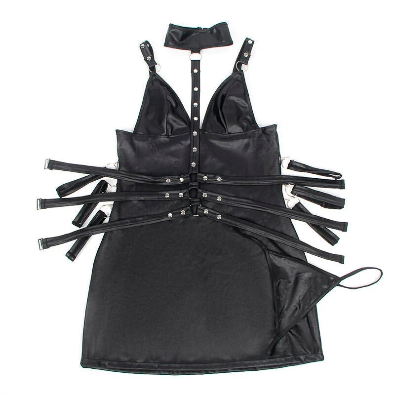 SUBBLIME - 954406 LEATHER BONDAGE DRESS BLACK S/M - Happytoys Sexshop: online sex shop for Feeling Happy & Easy 😊 - Discreet geleverd