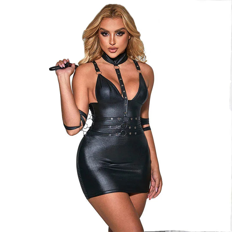 SUBBLIME - 954406 LEATHER BONDAGE DRESS BLACK S/M - Happytoys Sexshop: online sex shop for Feeling Happy & Easy 😊 - Discreet geleverd
