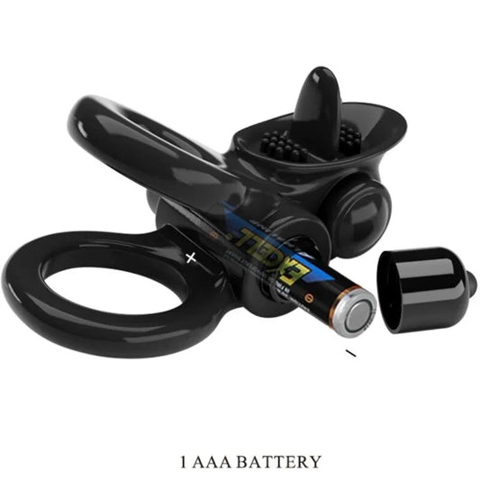 PRETTY LOVE - PASSIONATE RING DOUBLE VIBRATING RING + CLITORIS STIMULATOR BLACK - Happytoys Sexshop: online sex shop for Feeling Happy & Easy 😊 - Discreet geleverd