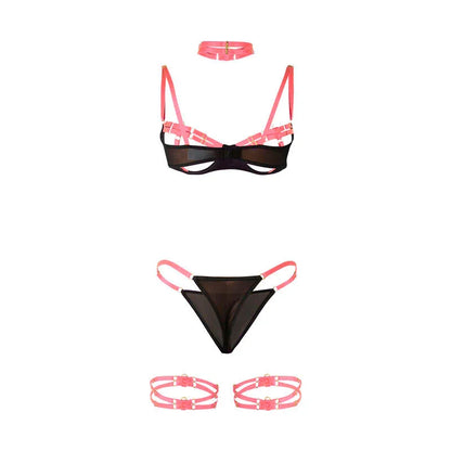 SUBBLIME - 955298 BRA SET WITH NECKLACE AND LEG DETAILS FLUORESCENT PINK S/M - Happytoys Sexshop: online sex shop for Feeling Happy & Easy 😊 - Discreet geleverd