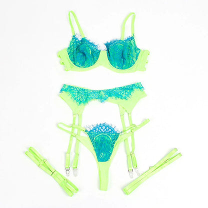 SUBBLIME - 955311 SET OF BRA WITH LACE AND GARTER LINES GREEN AND BLUE S/M - Happytoys Sexshop: online sex shop for Feeling Happy & Easy 😊 - Discreet geleverd