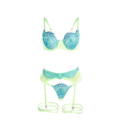 SUBBLIME - 955328 BRA SET WITH LACE AND GARTER LINES GREEN AND BLUE L/XL - Happytoys Sexshop: online sex shop for Feeling Happy & Easy 😊 - Discreet geleverd