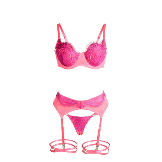 SUBBLIME - 955359 SET OF BRA WITH LACE AND GARTER LINKS PINK AND PURPLE S/M - Happytoys Sexshop: online sex shop for Feeling Happy & Easy 😊 - Discreet geleverd