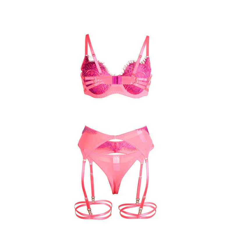 SUBBLIME - 955366 BRA SET WITH LACE AND GARTER LINES PINK AND PURPLE L/XL - Happytoys Sexshop: online sex shop for Feeling Happy & Easy 😊 - Discreet geleverd