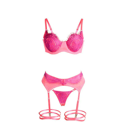 SUBBLIME - 955366 BRA SET WITH LACE AND GARTER LINES PINK AND PURPLE L/XL - Happytoys Sexshop: online sex shop for Feeling Happy & Easy 😊 - Discreet geleverd