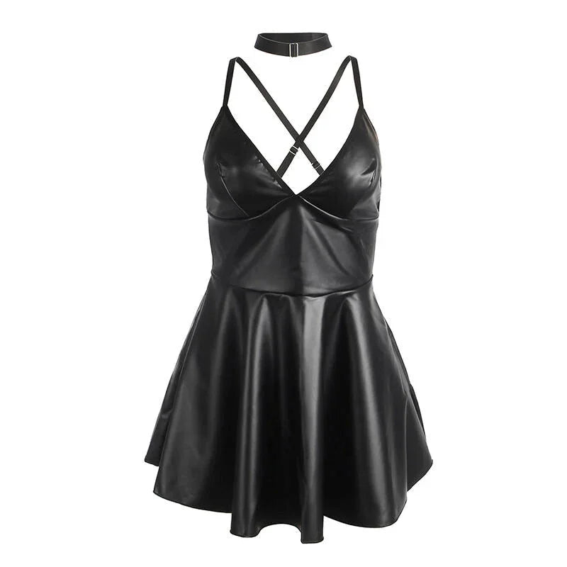 SUBBLIME - 955373 DRESS WITH BLACK LEATHER STRAPS S/M - Happytoys Sexshop: online sex shop for Feeling Happy & Easy 😊 - Discreet geleverd
