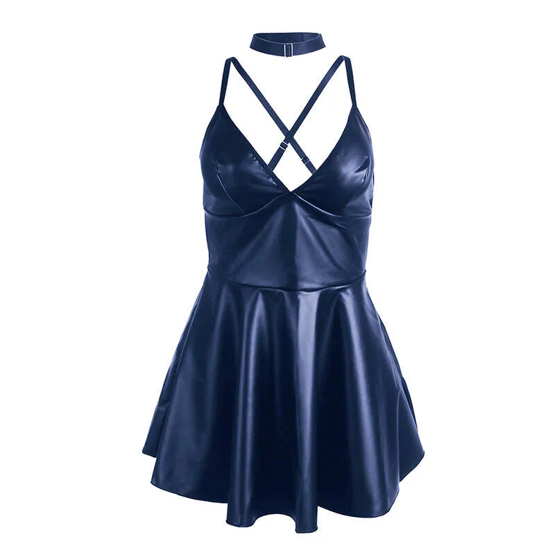SUBBLIME - 955410 DRESS WITH BLUE LEATHER STRAPS S/M - Happytoys Sexshop: online sex shop for Feeling Happy & Easy 😊 - Discreet geleverd