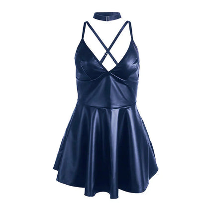 SUBBLIME - 955410 DRESS WITH BLUE LEATHER STRAPS S/M - Happytoys Sexshop: online sex shop for Feeling Happy & Easy 😊 - Discreet geleverd