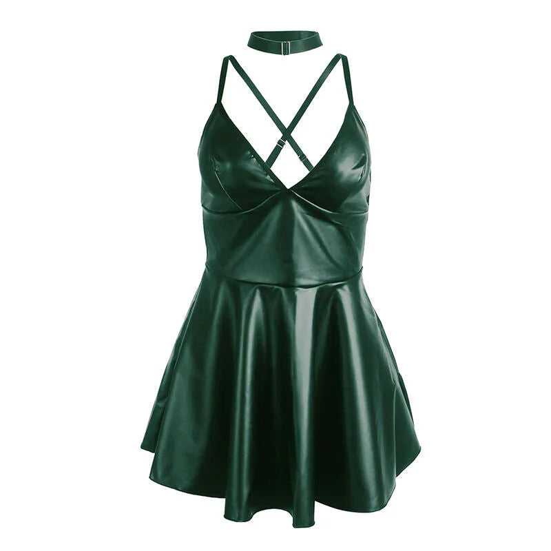 SUBBLIME - 955434 DRESS WITH GREEN LEATHER STRAPS S/M - Happytoys Sexshop: online sex shop for Feeling Happy & Easy 😊 - Discreet geleverd