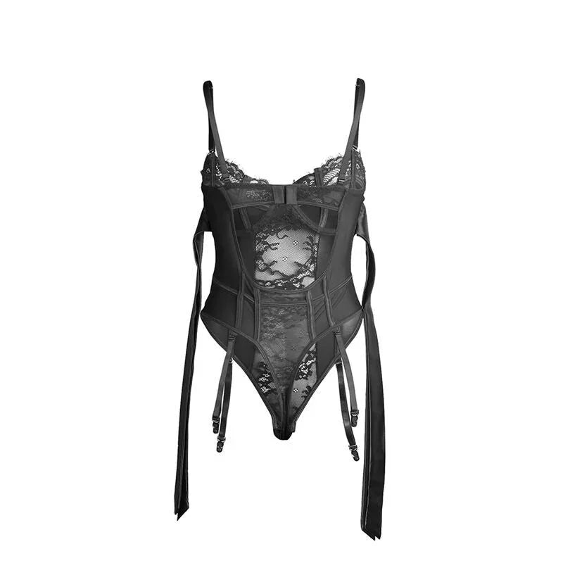 SUBBLIME - 955496 LACE BODYSUIT WITH BOWS AND GARTERS BLACK S/M - Happytoys Sexshop: online sex shop for Feeling Happy & Easy 😊 - Discreet geleverd