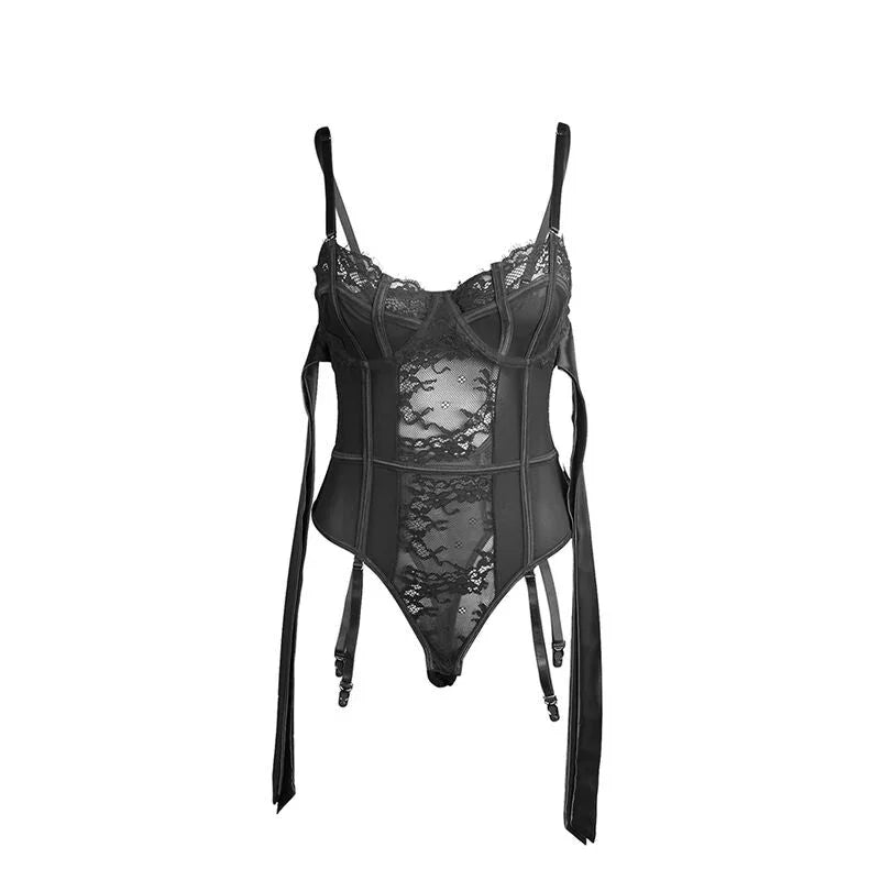 SUBBLIME - 955496 LACE BODYSUIT WITH BOWS AND GARTERS BLACK S/M - Happytoys Sexshop: online sex shop for Feeling Happy & Easy 😊 - Discreet geleverd