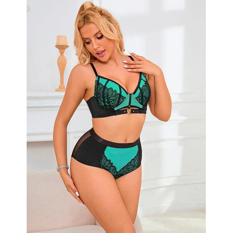 SUBBLIME - 955557 GREEN PATENT LEATHER MESH ZIPPER BRA SET S/M - Happytoys Sexshop: online sex shop for Feeling Happy & Easy 😊 - Discreet geleverd