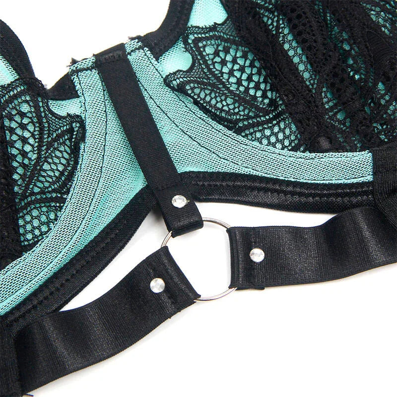 SUBBLIME - 955557 GREEN PATENT LEATHER MESH ZIPPER BRA SET S/M - Happytoys Sexshop: online sex shop for Feeling Happy & Easy 😊 - Discreet geleverd