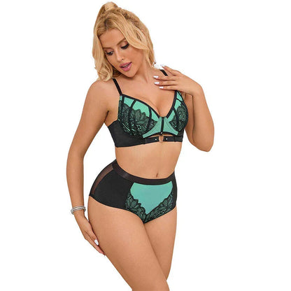 SUBBLIME - 955557 GREEN PATENT LEATHER MESH ZIPPER BRA SET S/M - Happytoys Sexshop: online sex shop for Feeling Happy & Easy 😊 - Discreet geleverd