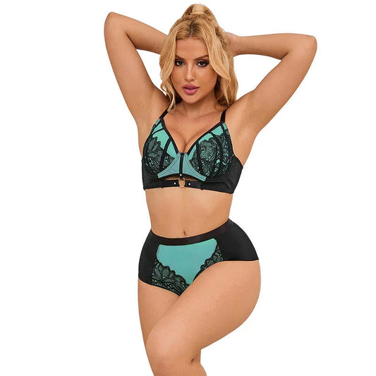 SUBBLIME - 955564 GREEN PATENT LEATHER MESH ZIPPER BRA SET L/XL - Happytoys Sexshop: online sex shop for Feeling Happy & Easy 😊 - Discreet geleverd