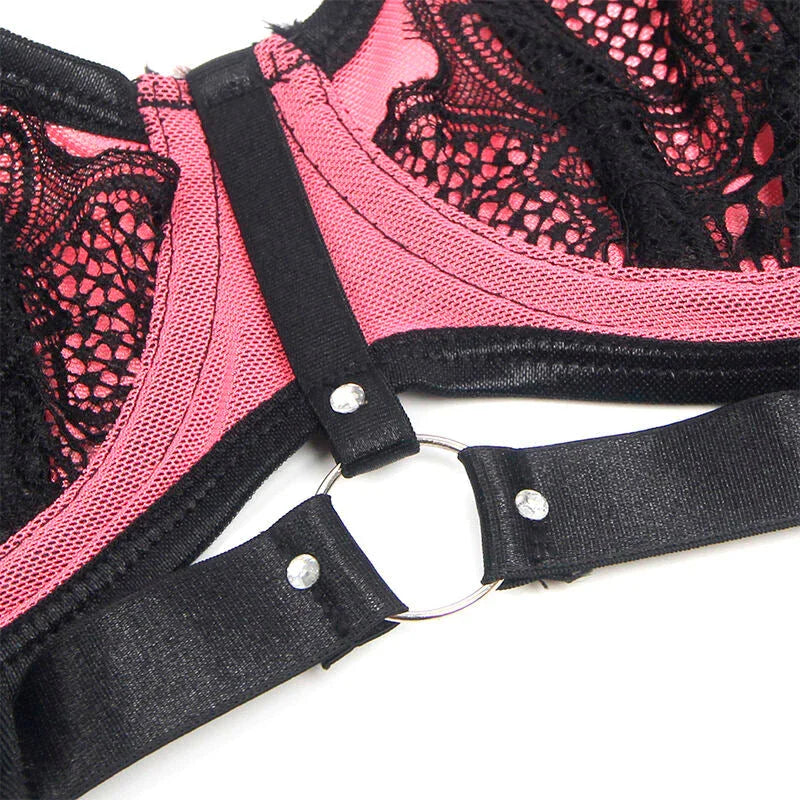 SUBBLIME - 955571 PINK PATENT LEATHER MESH ZIPPER BRA SET S/M - Happytoys Sexshop: online sex shop for Feeling Happy & Easy 😊 - Discreet geleverd