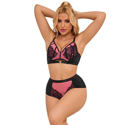 SUBBLIME - 955588 PINK PATENT LEATHER MESH ZIPPER BRA SET L/XL - Happytoys Sexshop: online sex shop for Feeling Happy & Easy 😊 - Discreet geleverd