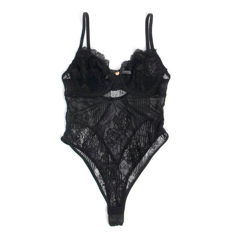 SUBBLIME - 955618 LACE BODYSUIT WITH BOTTOM CLOSURE BLACK S/M - Happytoys Sexshop: online sex shop for Feeling Happy & Easy 😊 - Discreet geleverd