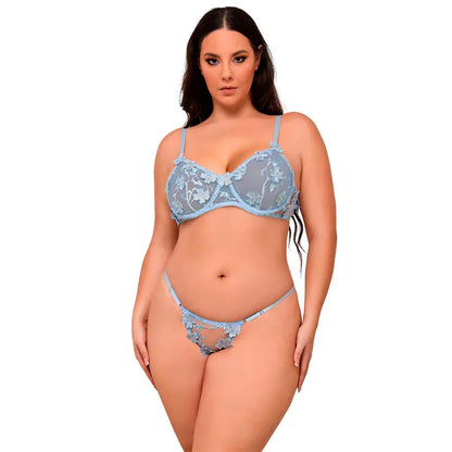 SUBBLIME - 957629 FLOWER EMBROIDERED BRA AND PANTIES SET SKY BLUE S/M - Happytoys Sexshop: online sex shop for Feeling Happy & Easy 😊 - Discreet geleverd
