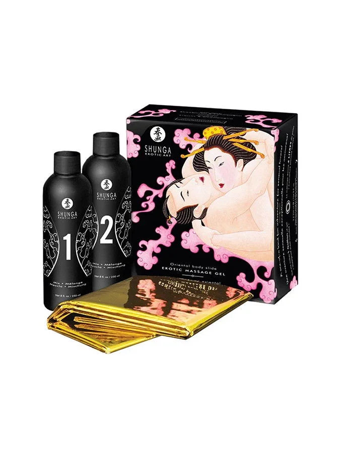 Shunga - Body to Body Massage Gel - Strawberry Wine 2 x 250 ml. - Happytoys Sexshop: Toys for Feeling Happy & Easy 😊 - Discreet geleverd