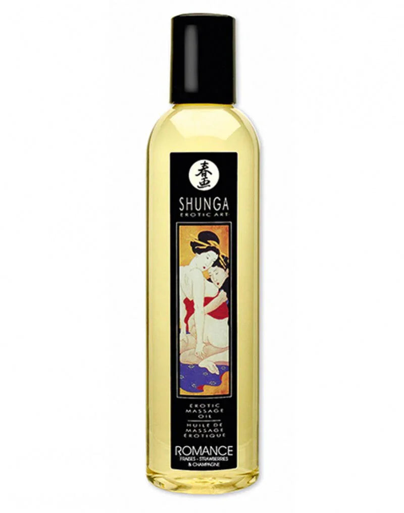 Shunga - Massage olie - Romance Strawberry Wine 250 ml. - Happytoys Sexshop: Toys for Feeling Happy & Easy 😊 - Discreet geleverd