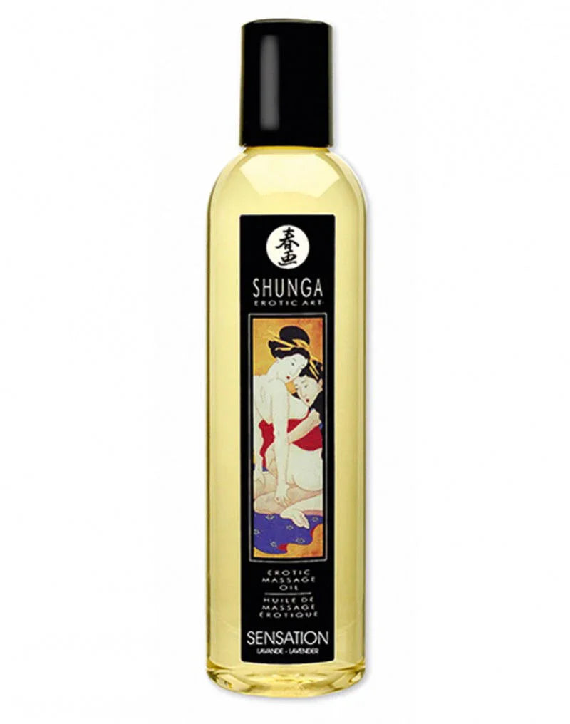 Shunga - Massage olie - Sensation Lavender 250 ml. - Happytoys Sexshop: Toys for Feeling Happy & Easy 😊 - Discreet geleverd